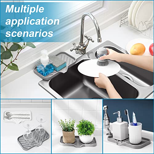 SUBEKYU Silicone Kitchen Sink Soap Tray, Self-Draining Sponge Holder - Gray