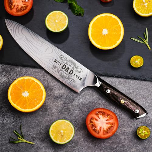 German EN1.4116 Chef Knife for Men Dad - Best Dad Ever Gift Set, 8 Inch Kitchen Knife, Anniversary & Christmas Gift - Variation 03 Best Dad / 1