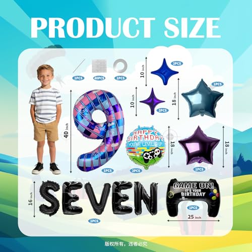 Video Game 9th Birthday Decorations Set with Foil Balloons & Controller