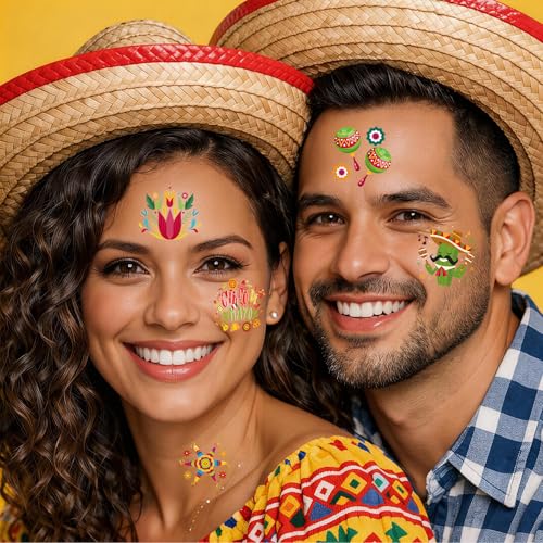 Konsait Cinco de Mayo Temporary Tattoos, 96 Pcs Mexican Fiesta Party Favors