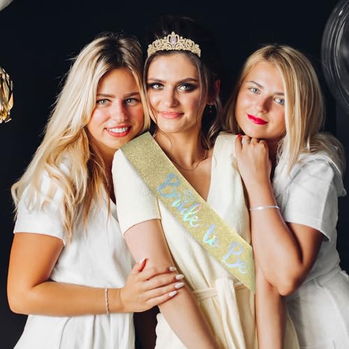 Bride To Be Sash & Gold Crown Tiara Set - Bachelorette Party Favors