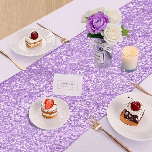 8 Pack Lavender Sequin Table Runners 12x72 Inch for Wedding Party Decor