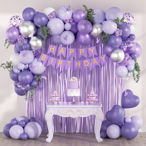 Lavender and Silver Birthday Party Decoration Kit with Balloons