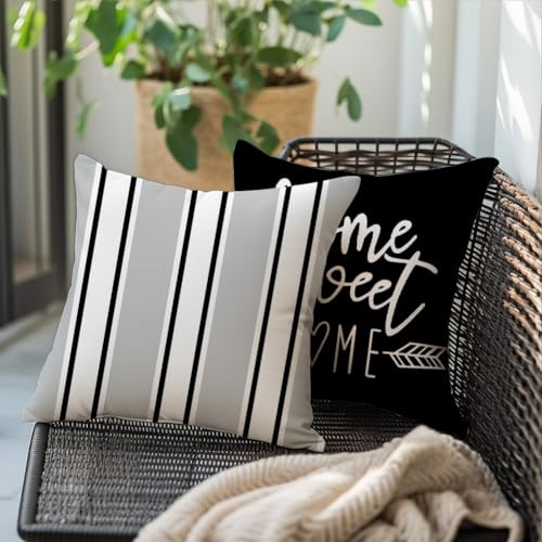 Black 20x20 Pillow Covers Set of 4 - Home Decor Throw Cushion Covers with Striped Geometric Design