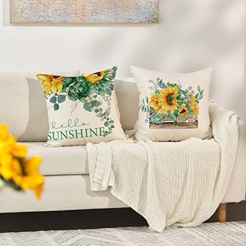 AVOIN Watercolor Sunflower Throw Pillow Covers, 18x18 Inch, Set of 4