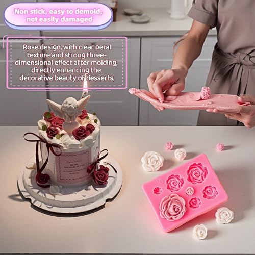 7-Cavity Silicone Rose Mold for Baking & Crafts - Non-Stick, Food Grade