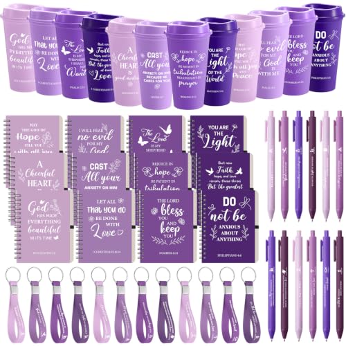 12-Piece Christian Scripture Gift Set with Coffee Cups, Notebooks, Pens & Keychains - Purple Gradient