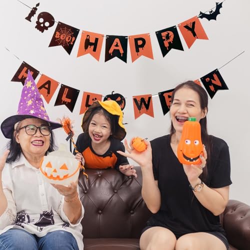 Happy Halloween Banner with Skulls & Bats - Indoor/Outdoor Decor