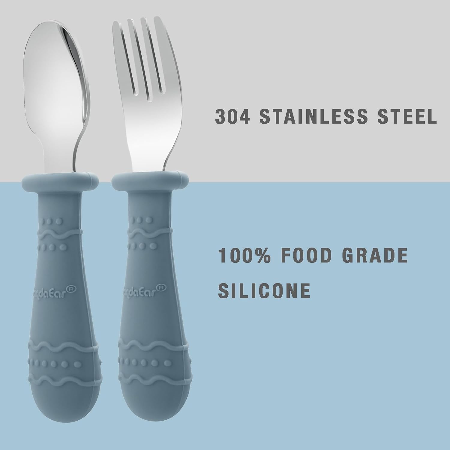 PandaEar Kids Utensils Set - 6 Pack Stainless Steel & Silicone Spoons and Forks | Dishwasher Safe (Blue/Brown/Red)