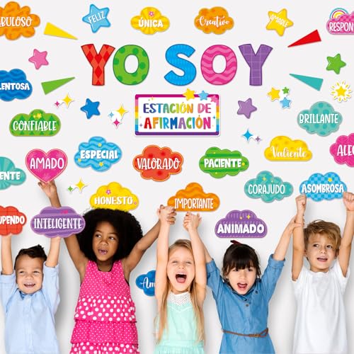 Gersoniel 44-Piece Spanish Affirmation Station Bulletin Board Set, Colorful