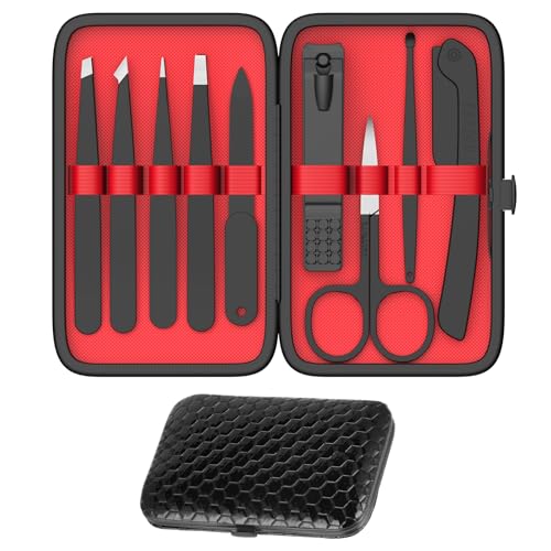 Yougai 9-Piece Stainless Steel Tweezers and Nail Clippers Grooming Kit