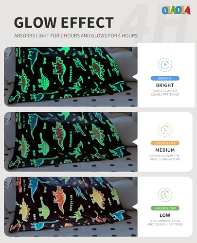 Glow in The Dark Dinosaur Blanket for Kids - Soft Cozy Throw, 60"x80"