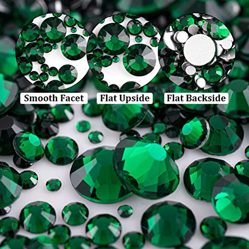 GA&EN Dark Green Nail Rhinestones 2000PCS Flatback Crystal Gems with Tools