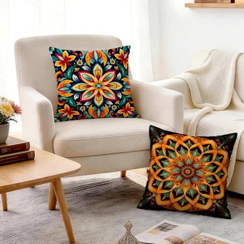 ORMAN Boho Mandala Throw Pillow Covers 18x18 Inch, Set of 4, Style 1