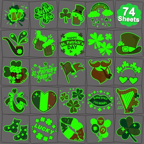 CHARLENT Glow in the Dark St. Patrick's Day Temporary Tattoos for Kids