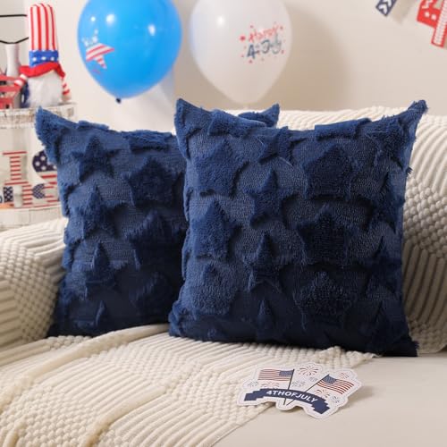 4th of July Pillow Covers Set of 2 - 18x18 inch Stars Design