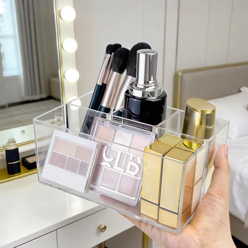 Vowcarol Clear Makeup Brush Organizer with 4 Slots for Vanity & Cosmetics