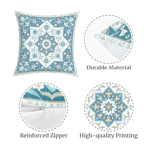 Joymaison Blue Mandala Velvet Throw Pillow Covers Set of 4 - 18x18 Inches