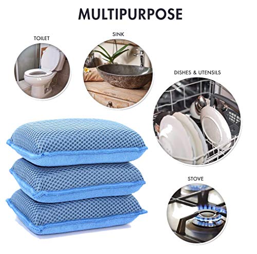 SCRUBIT Miracle Microfiber Kitchen Sponge - Heavy Duty Non-Scratch (Blue)