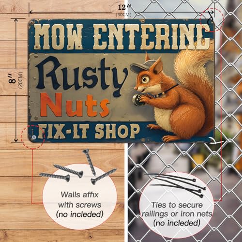 Funny Metal Tin Sign Rusty Nuts Fix It Shop Wall Decor 12x8 Inch