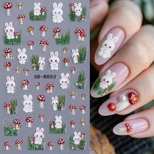 5D Embossed Easter Rabbit Nail Art Stickers Decals - 5 Sheets