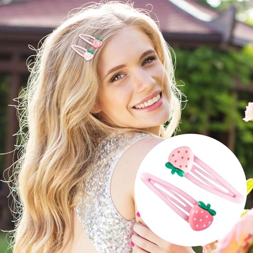 PAGOW 4 Pcs Strawberry Hair Clips Y2K Pink Cute Hair Barrettes