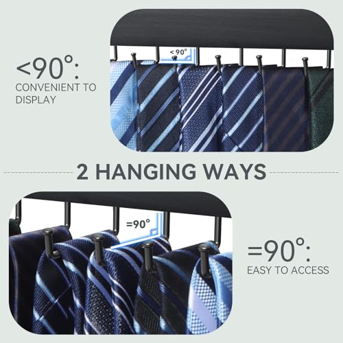 HOMEBROS Wall Mount Tie Rack, Wooden Closet Tie Hanger with 24 Swivel Hooks