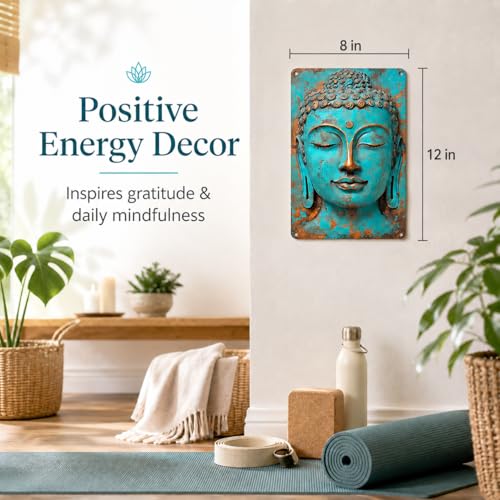 Turquoise Buddha Metal Wall Art - 8x12 Aluminum Zen Decor