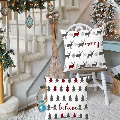 Artmag Christmas Throw Pillow Covers 16x16 Inch, Set of 2 Red Farmhouse