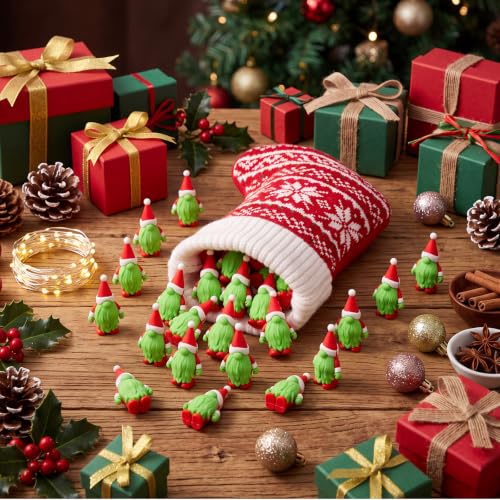 50 Pcs Christmas Mini Gnome Figurines Bulk Lime Green Holiday Decor - Table Centerpieces & Garden Props