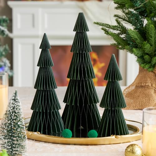 Paper Jazz 12 Inch Christmas Tree Honeycomb Decoration - Green, 3 Pieces