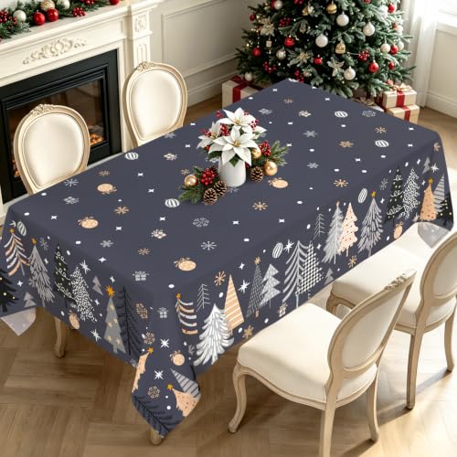 Christmas Pine Tree Snowflake Rectangle Table Cloth 60x84 Inch - Grey