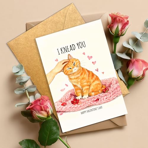 I Knead You Cat Valentine Card - Cute Orange Tabby Pun Greeting
