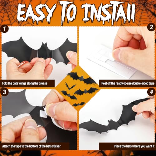 140PCS 3D Bat Wall Decals for Halloween Decor - Scary & Cute