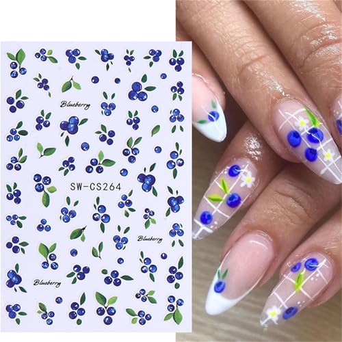 TailaiMei Fruit Nail Stickers - Self-Adhesive Fruit Nail Art Decals 5 Sheets