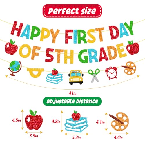 Happy First Day of 5th Grade Banner | Colorful Back-to-School Decor