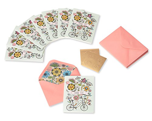 Papyrus Thank You Cards with Glitter - 8 Count Floral Bike Design
