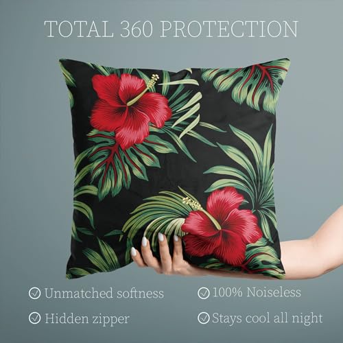 KELEMO Tropical Vintage Red Hibiscus Pillow Case 18x18 (Pack of 1)