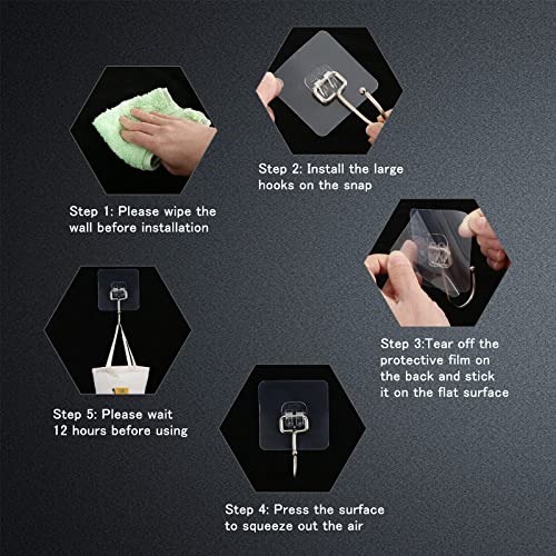 30 Pack Large Adhesive Wall Hooks - Heavy Duty 44lb Clear Waterproof Hangers