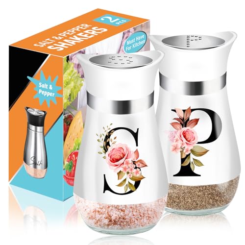 White Salt and Pepper Shakers Set - 4 oz Stainless Steel & Glass