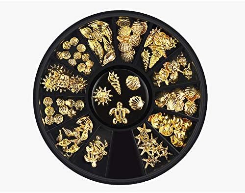 Gold Ocean Nail Art Metal Studs 3D Summer Beach Charms 12 Styles