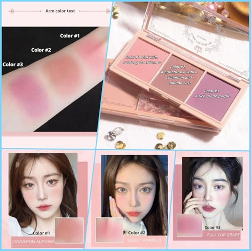 TIKIYOUN 3 Color Blush Palette with Brush Natural Matte Powder Trio