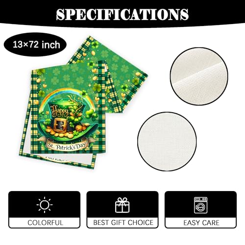 St. Patrick's Day Table Runner - 100% Linen, 13x72 Inches