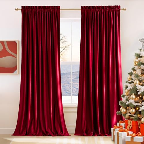 NICETOWN Christmas Red Velvet Curtains 52W x 102L Inches - Pack of 2, Red Series