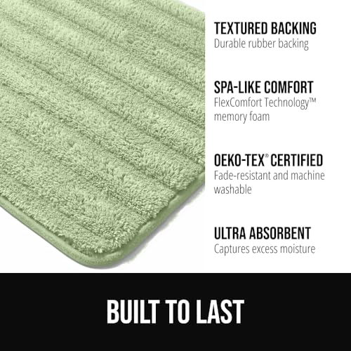 Gorilla Grip Sage Memory Foam Bath Mat, 24x16, Textured Backing