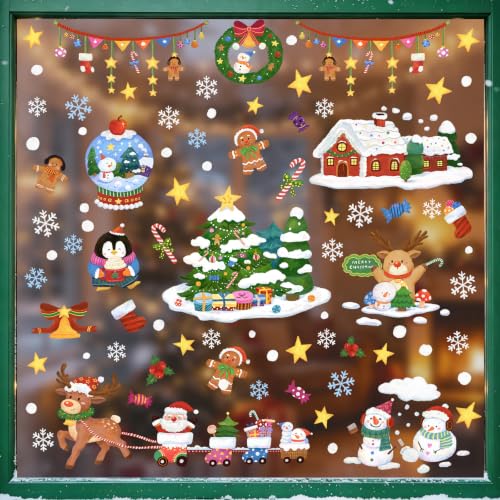 Christmas Window Clings Set - Winter House & Xmas Tree Decorations - 9 Sheets