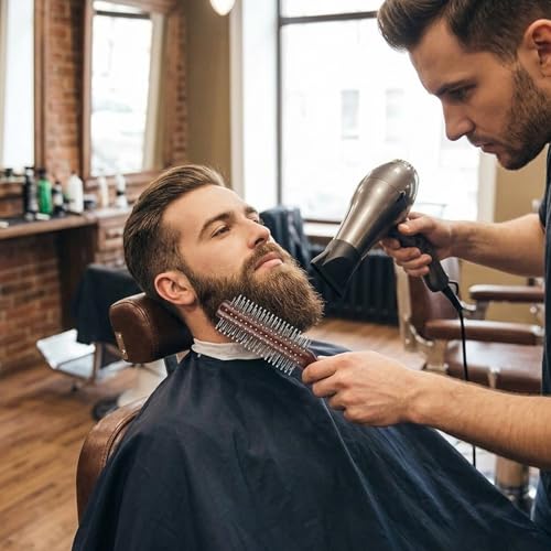 Small Round Hair Brush for Blow Drying & Men's Beard Grooming - Wooden
