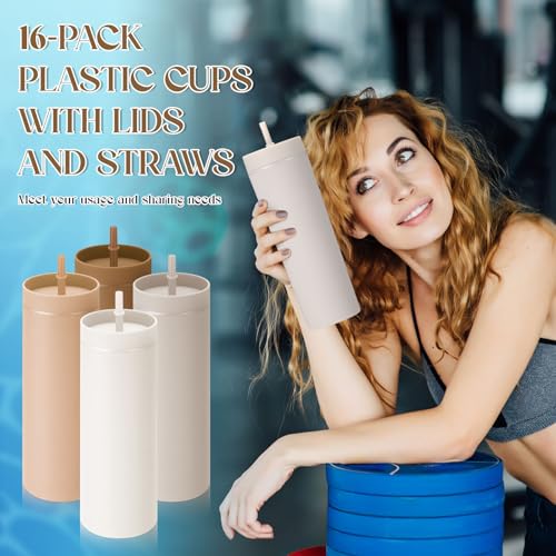 16 oz Coffee Color Skinny Tumblers Bulk with Lid & Straw - Variation of THIS listing 16