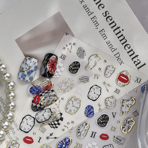 5D Embossed Gold Clock Nail Stickers Self-Adhesive Luxury Nail Decals