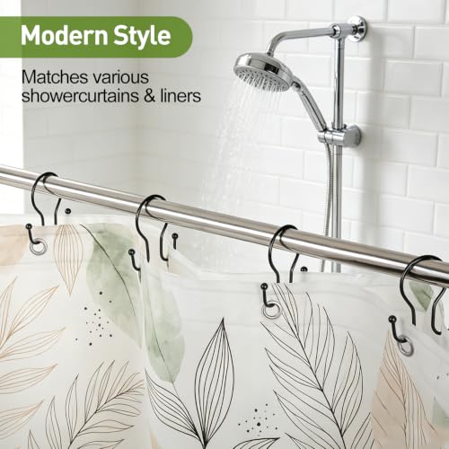 Resze Black 12PCS Heavy-Duty Metal Shower Curtain Hooks - Rust-Resistant & Smooth Gliding